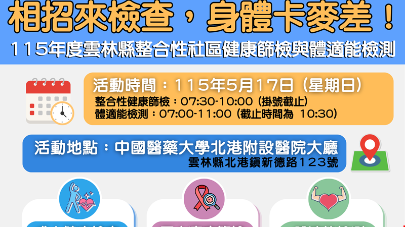 115年度雲林縣整合性社區健康篩檢與體適能檢測 開始囉!