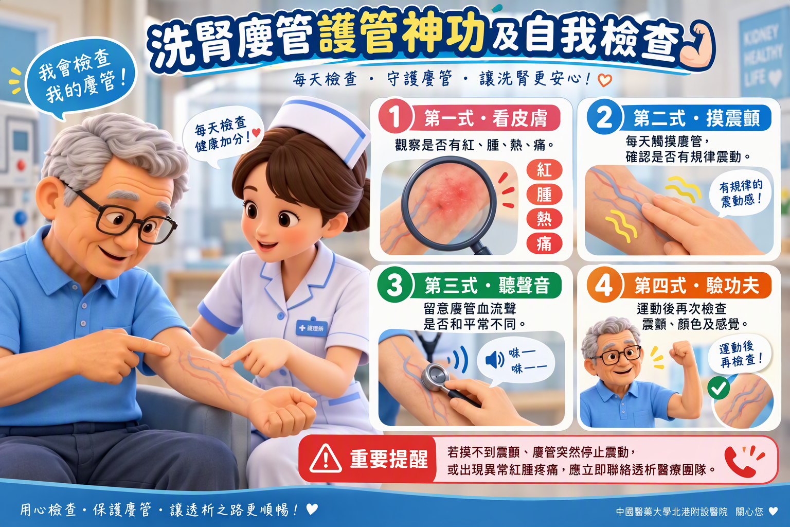  洗腎廔管護管神功及自我檢查